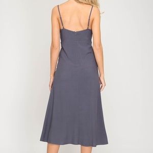 Dresses - Grey Navy Midi Dress Dresses - Grey Navy Midi Dress